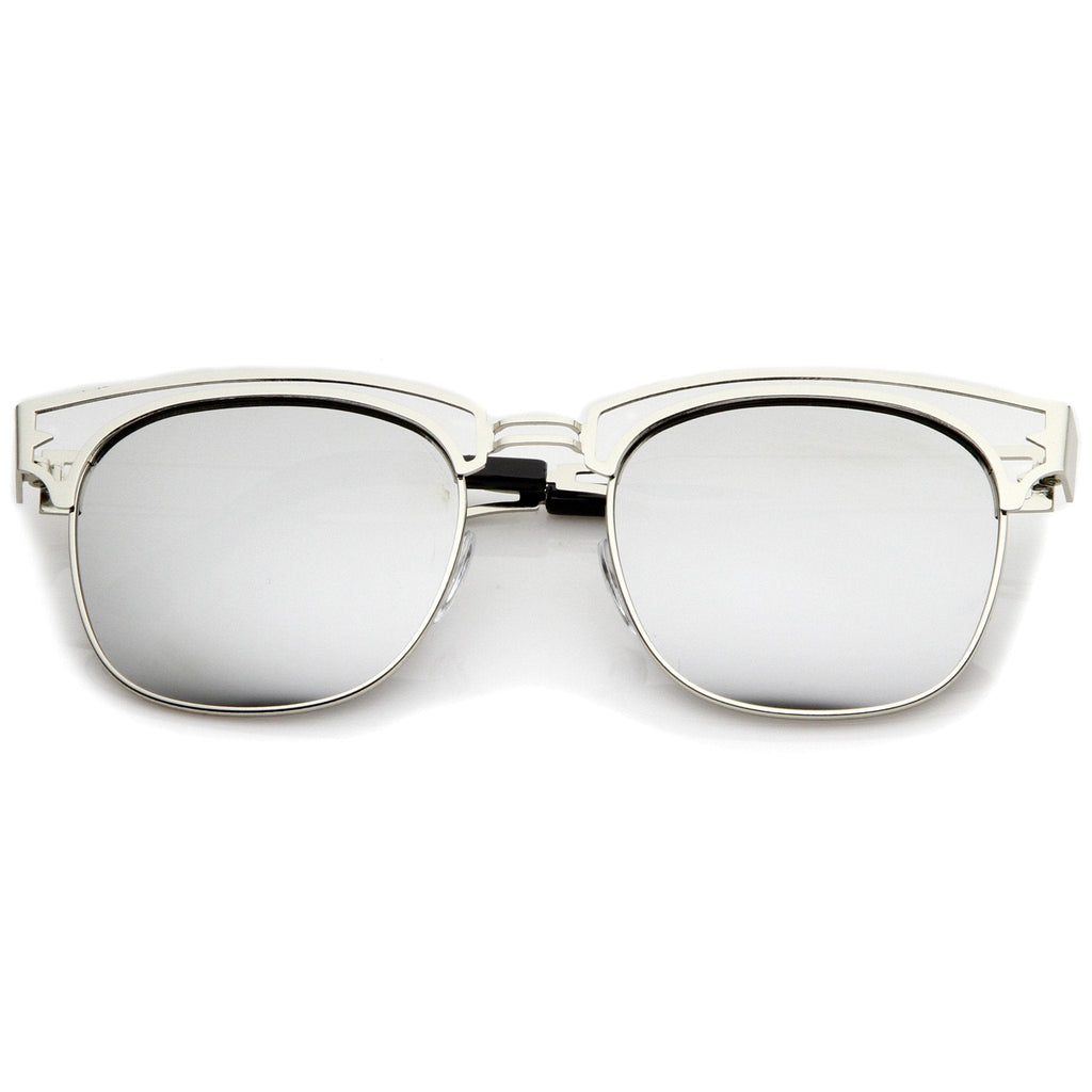 Modern Laser Cut Horned Rim Flat Mirror Lens Sunglasses A494