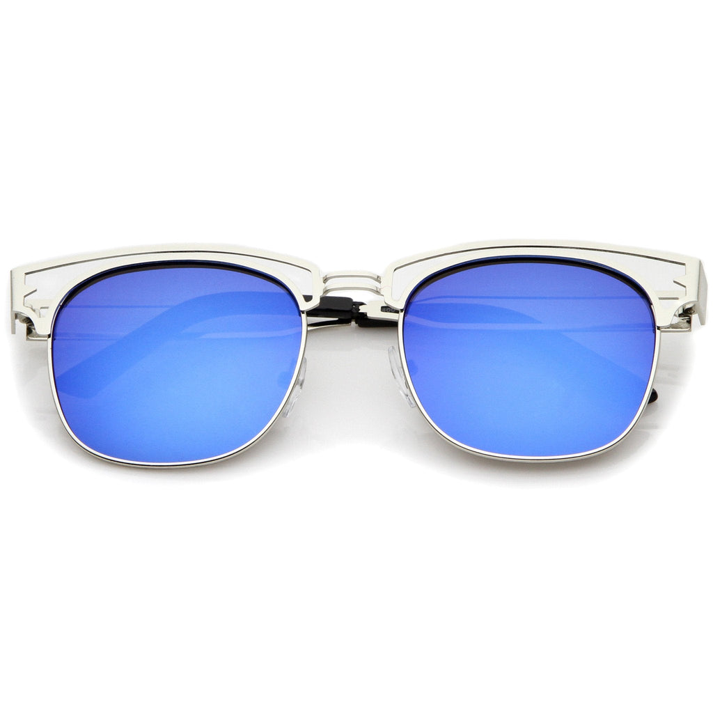 Modern Laser Cut Horned Rim Flat Mirror Lens Sunglasses A494