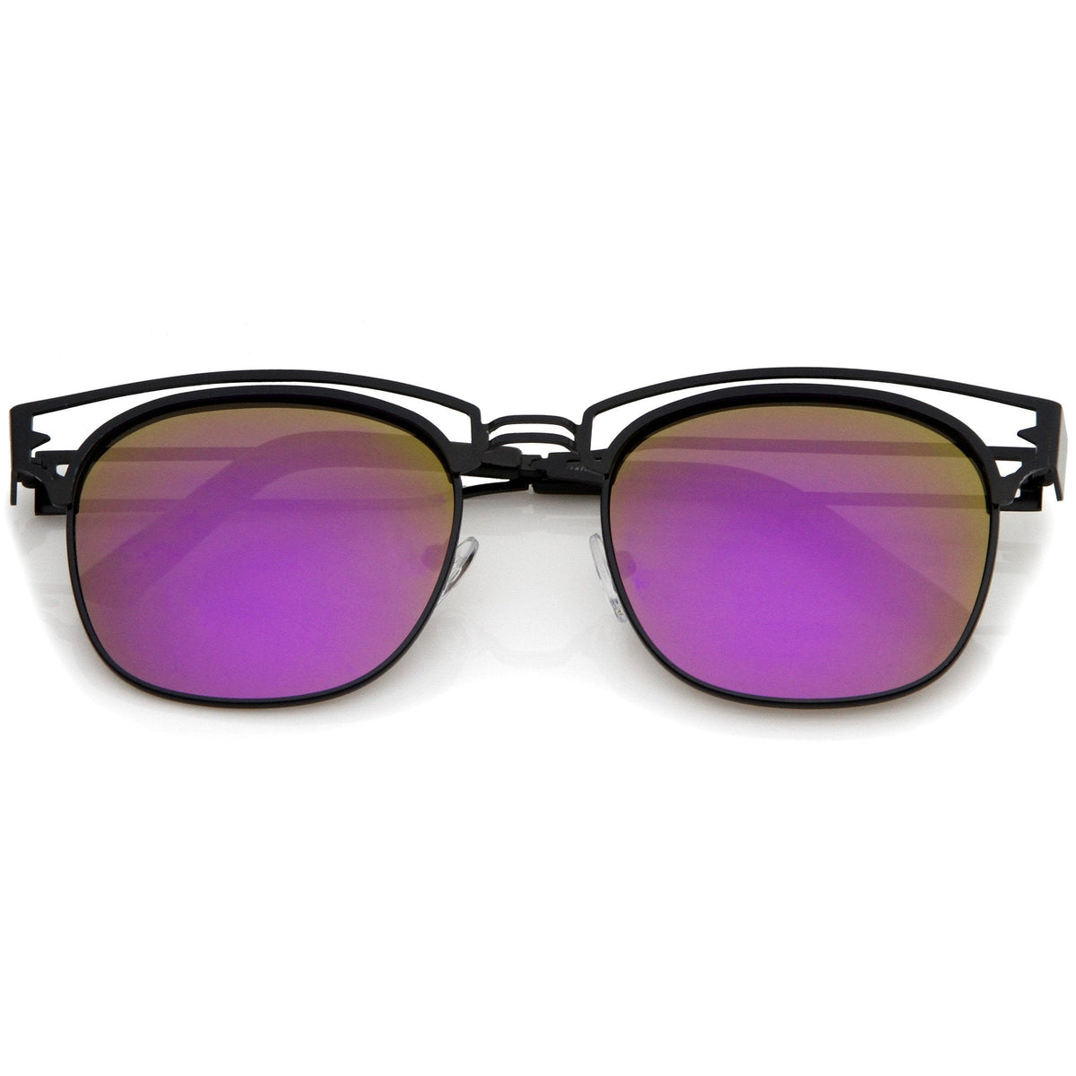 Modern Laser Cut Horned Rim Flat Mirror Lens Sunglasses A494