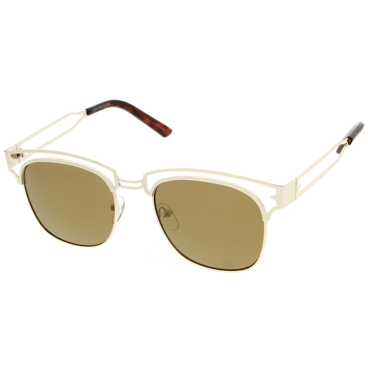 Modern Laser Cut Horned Rim Flat Mirror Lens Sunglasses A494