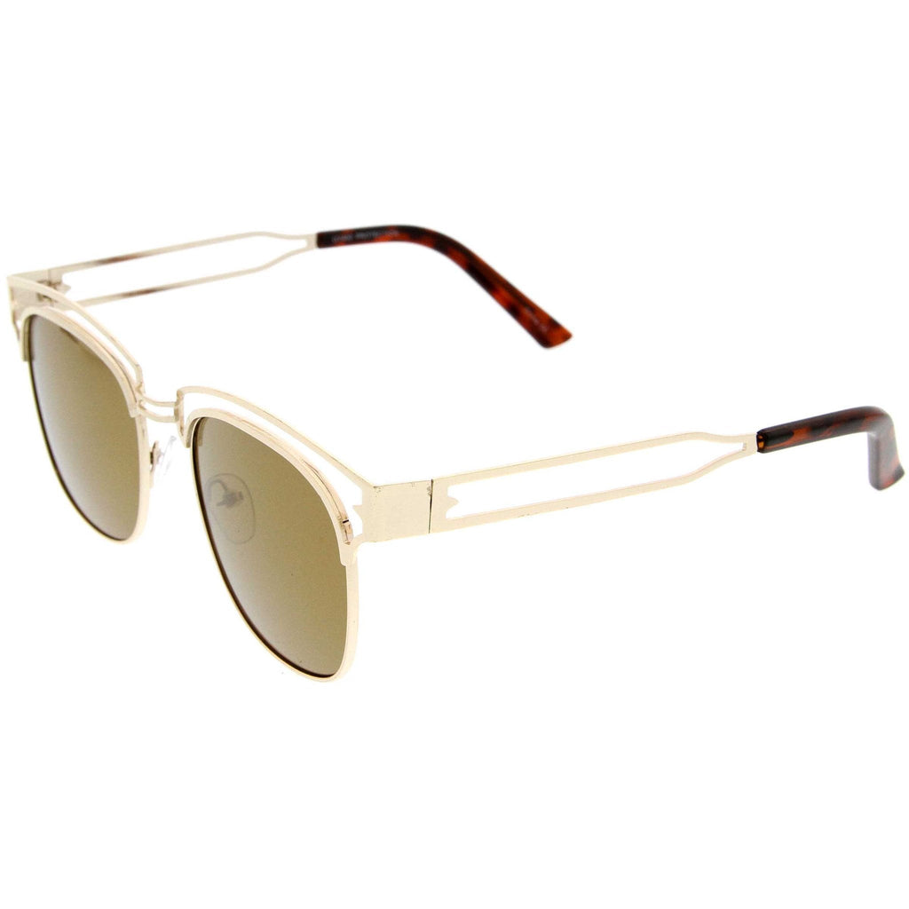 Modern Laser Cut Horned Rim Flat Mirror Lens Sunglasses A494