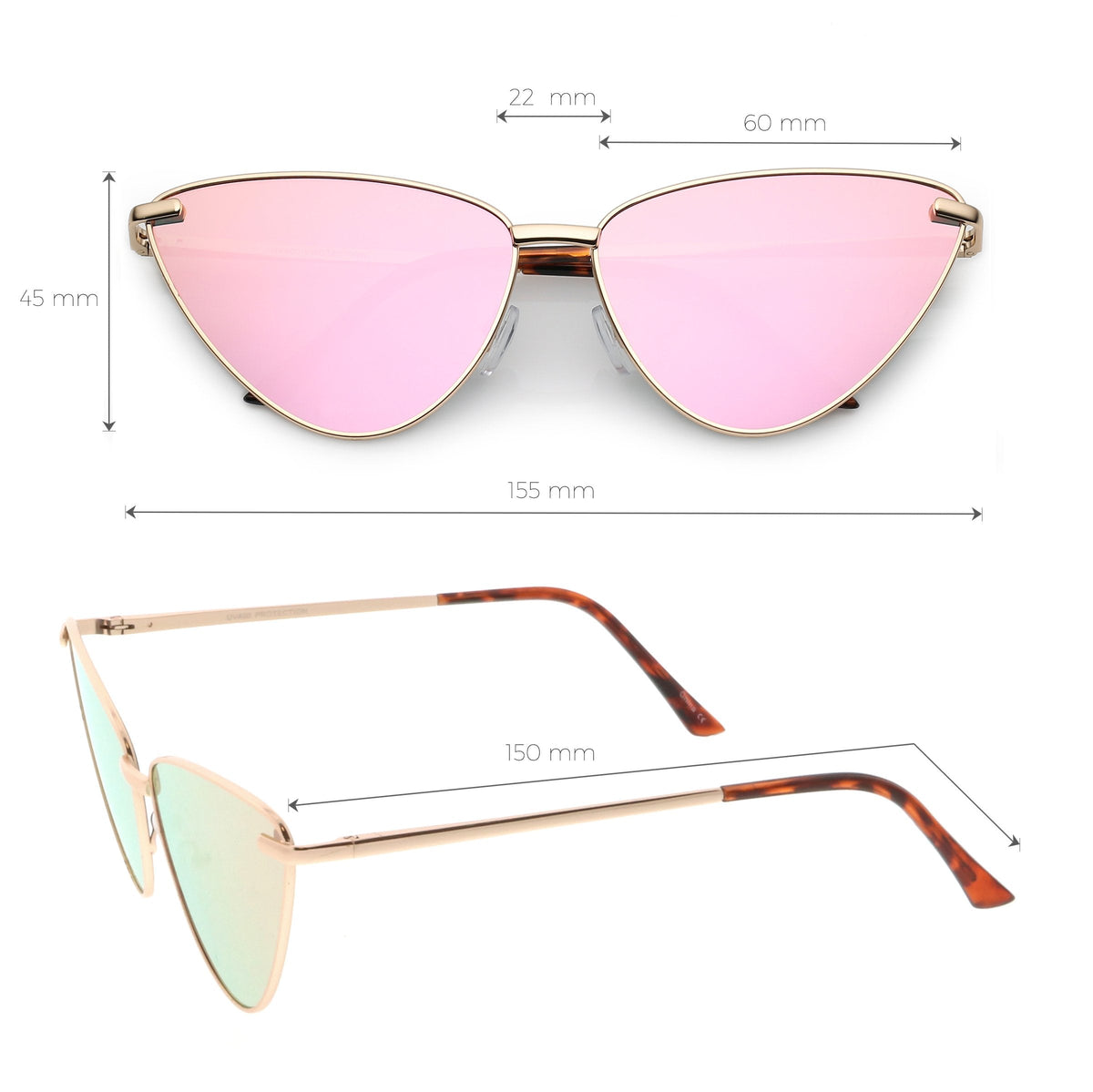 Oversize Thin Cat Eye Mirrored Flat Lens Butterfly Frame Sunglasses C202