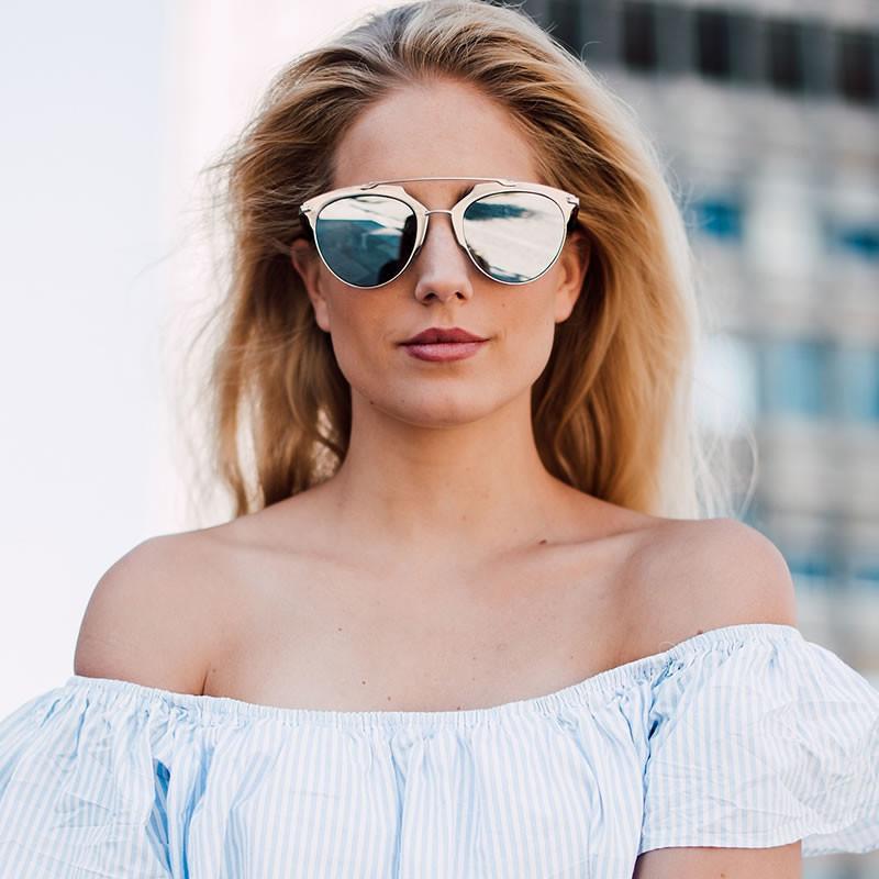 Modern Metallic Frame Mirrored Lens Pantos Aviator Sunglasses A317