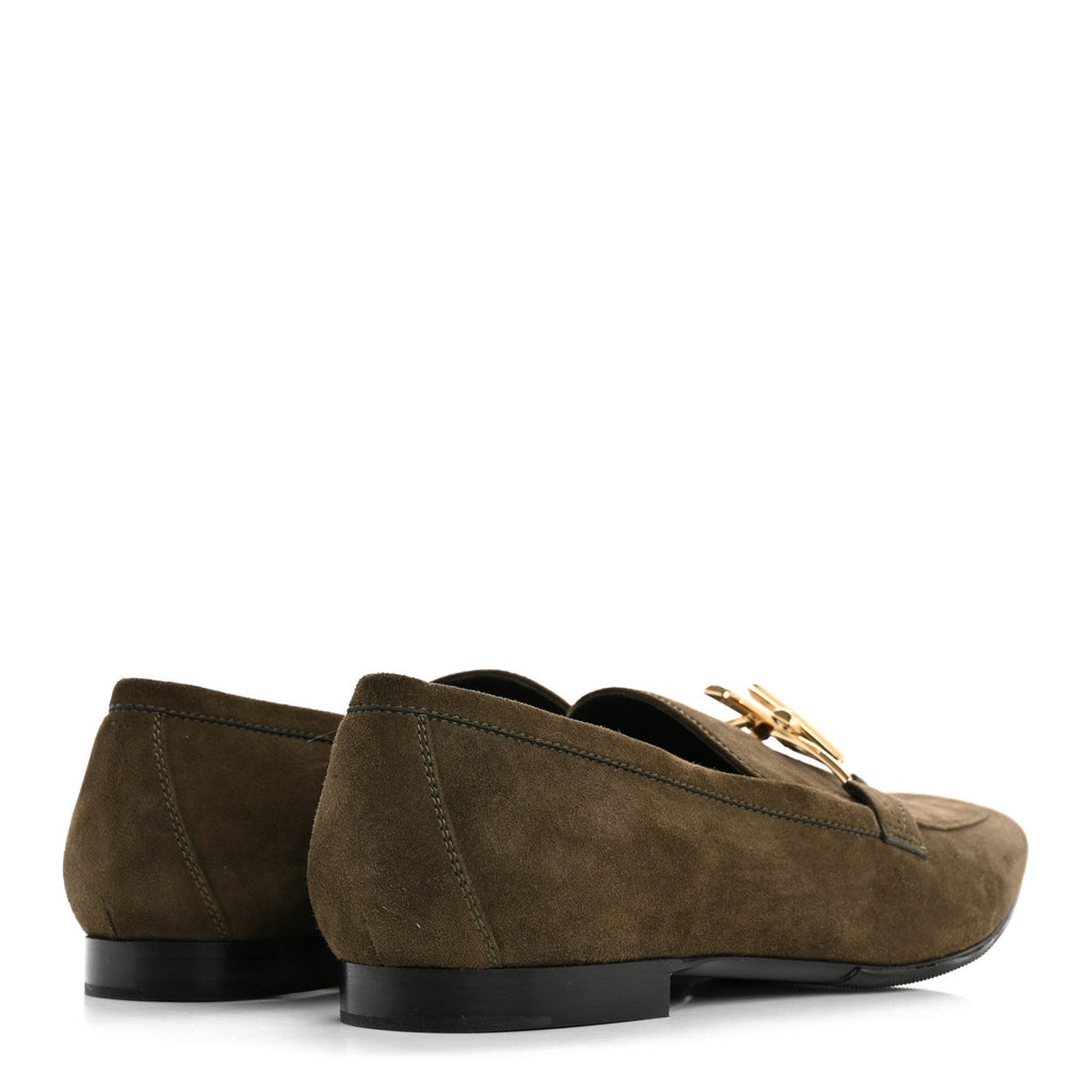 Suede Upper Case Flat Loafers 37 Green