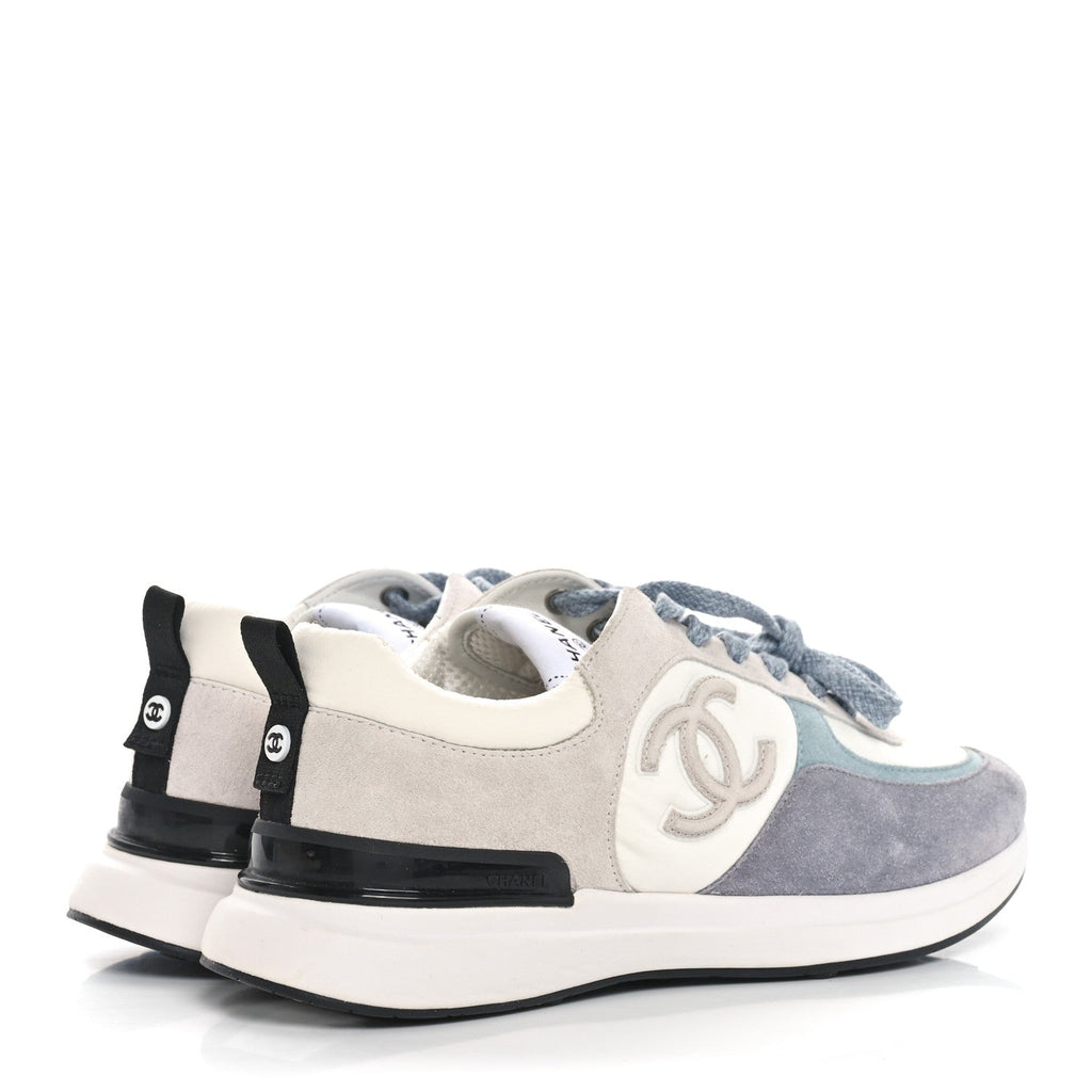 Fabric Suede Calfskin Logo Sneakers 41 White Light Gray