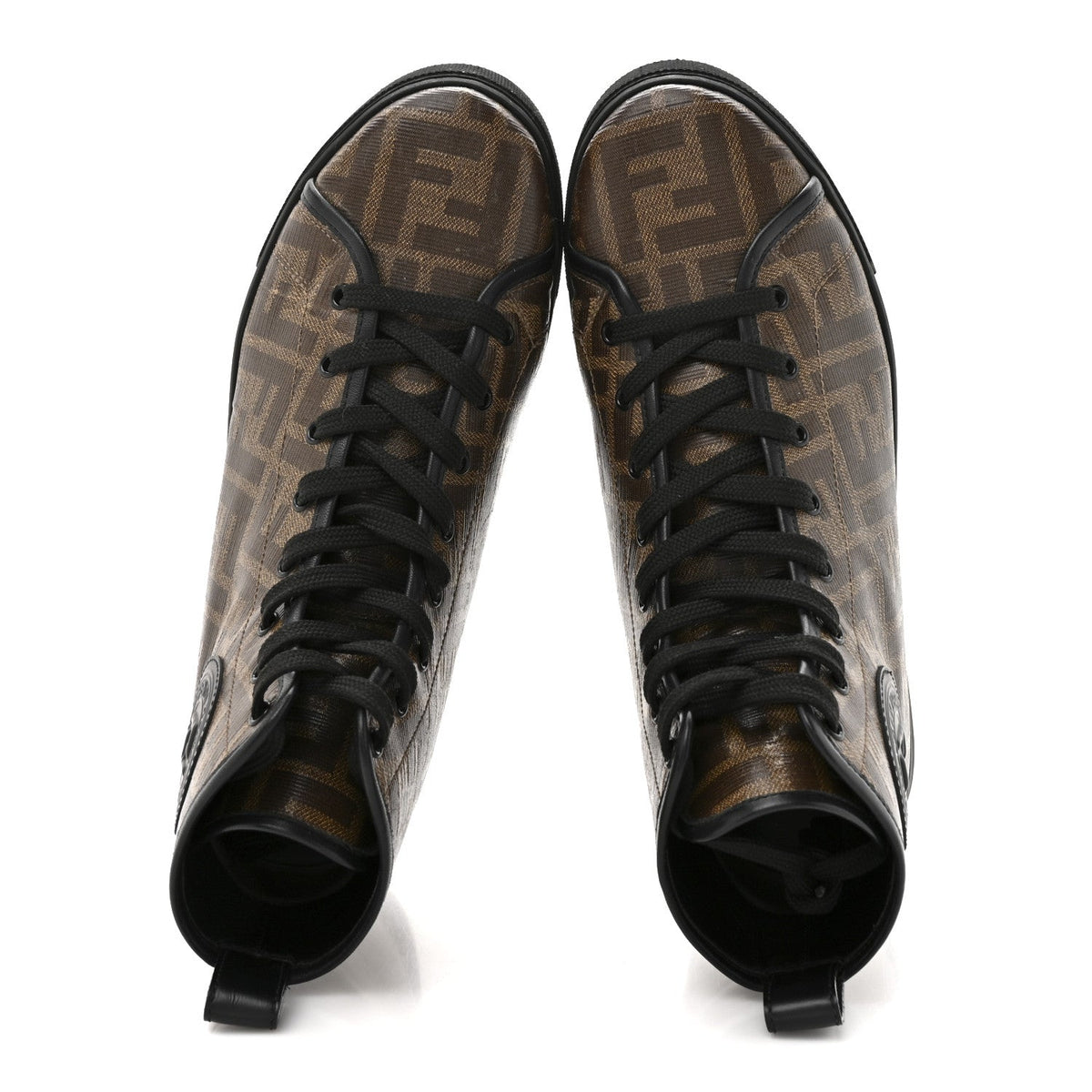 Glazed Fabric FF 1974 Stamp Patch High Top Sneakers 37.5 Mogano Panna Black