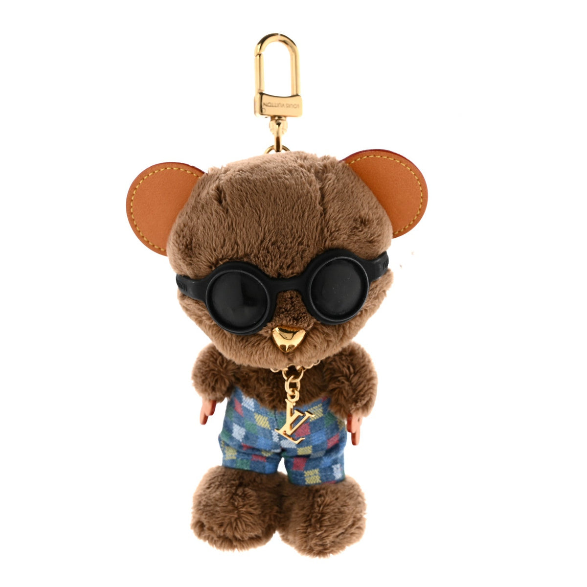Faux Fur LV Louis Bear Super Vision Bag Charm Key Holder Blue