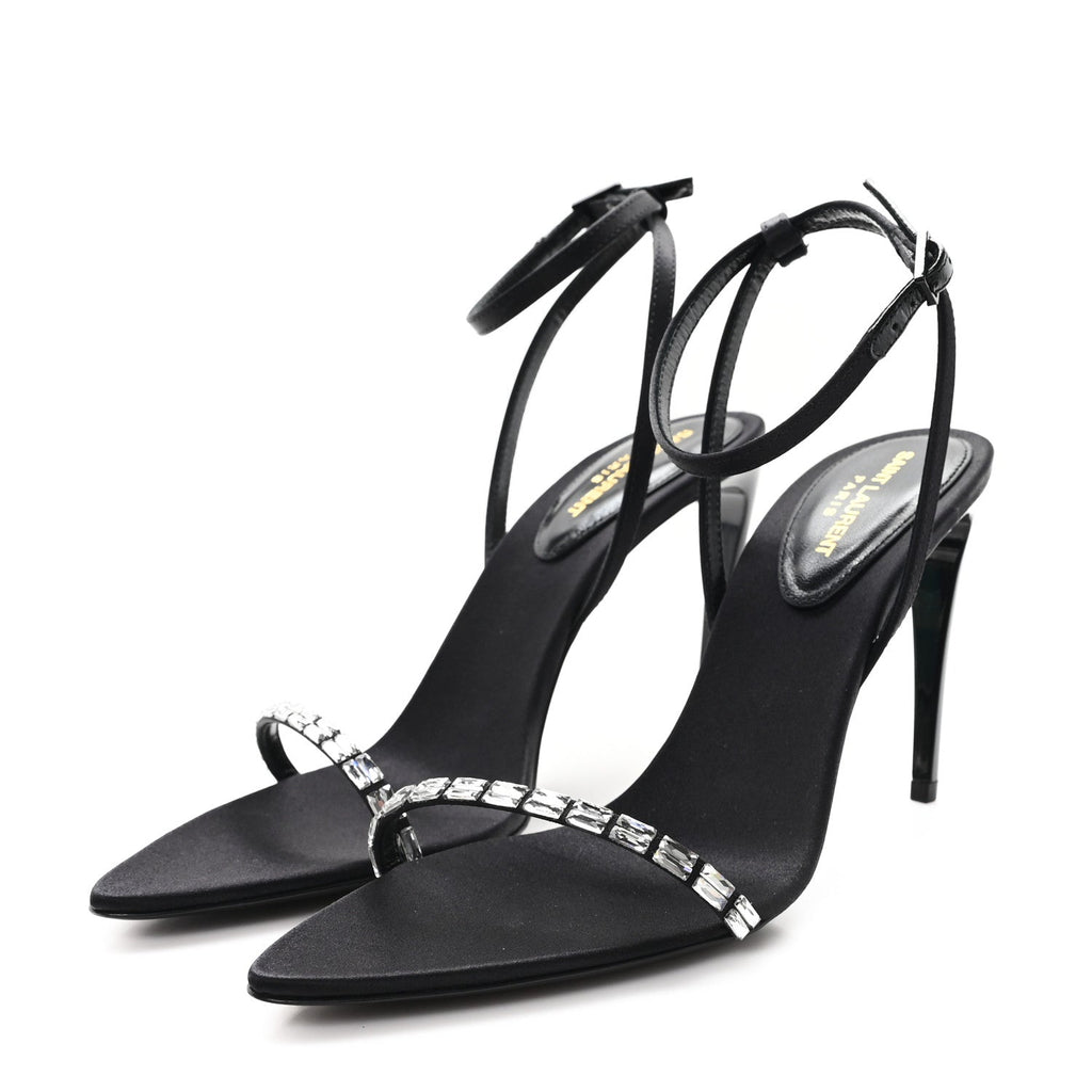 Crepe Satin Crystal New Nuit 90 Ankle Strap Sandals 36 Black