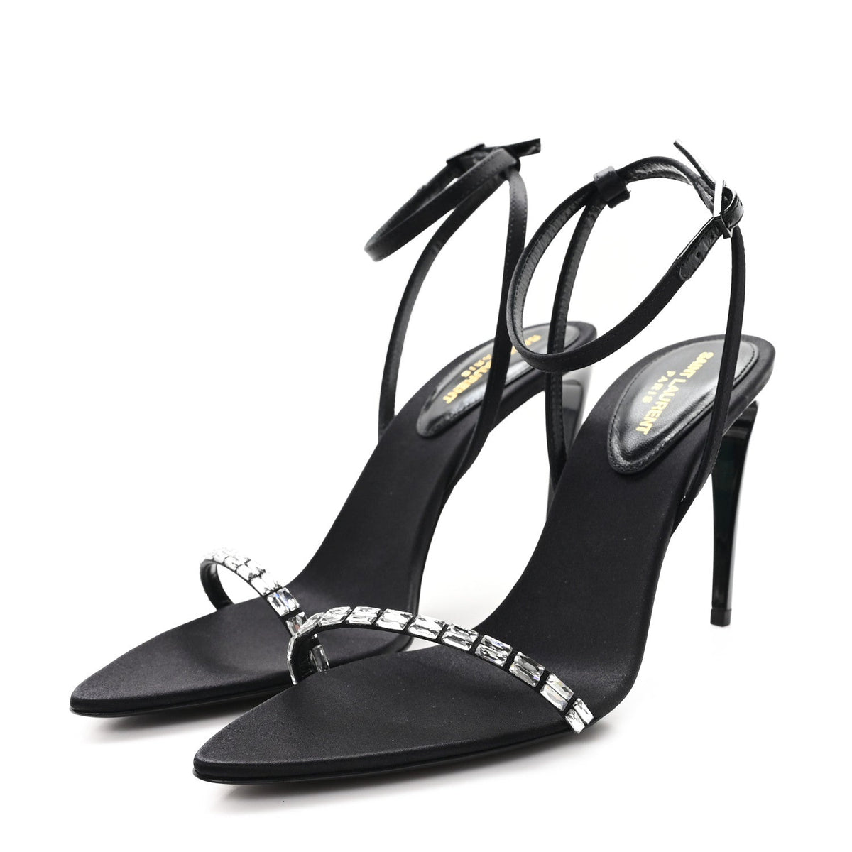 Crepe Satin Crystal New Nuit 90 Ankle Strap Sandals 36 Black