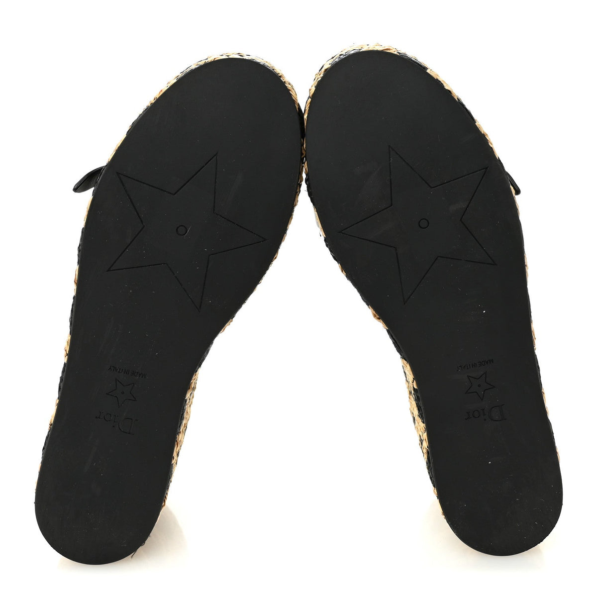 Raffia Calfskin L'Amazone Wedge Sandals 37 Black Natural