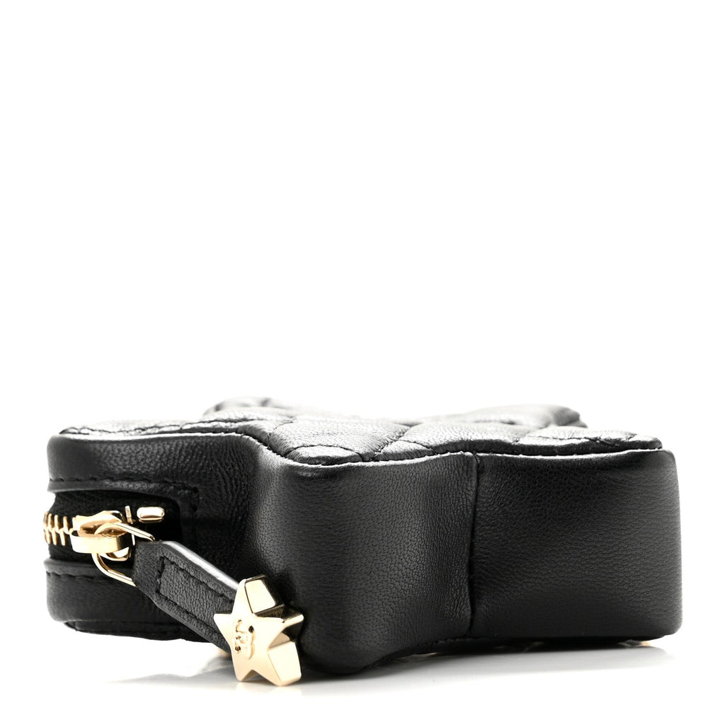 Lambskin Quilted Walk of Fame Star Bag Charm Black