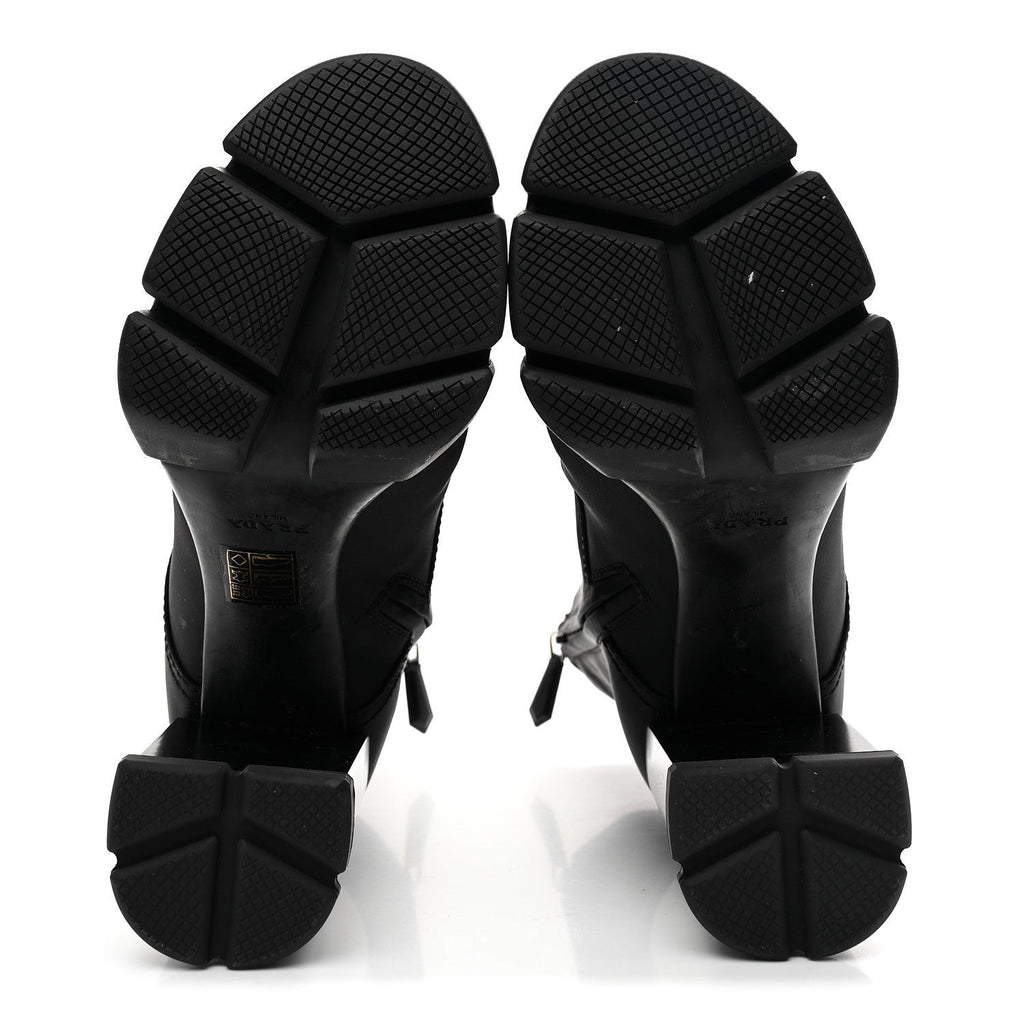 Vitello Montana Re-Nylon Metal Triangle Logo 110mm Ankle Boots 36.5 Black