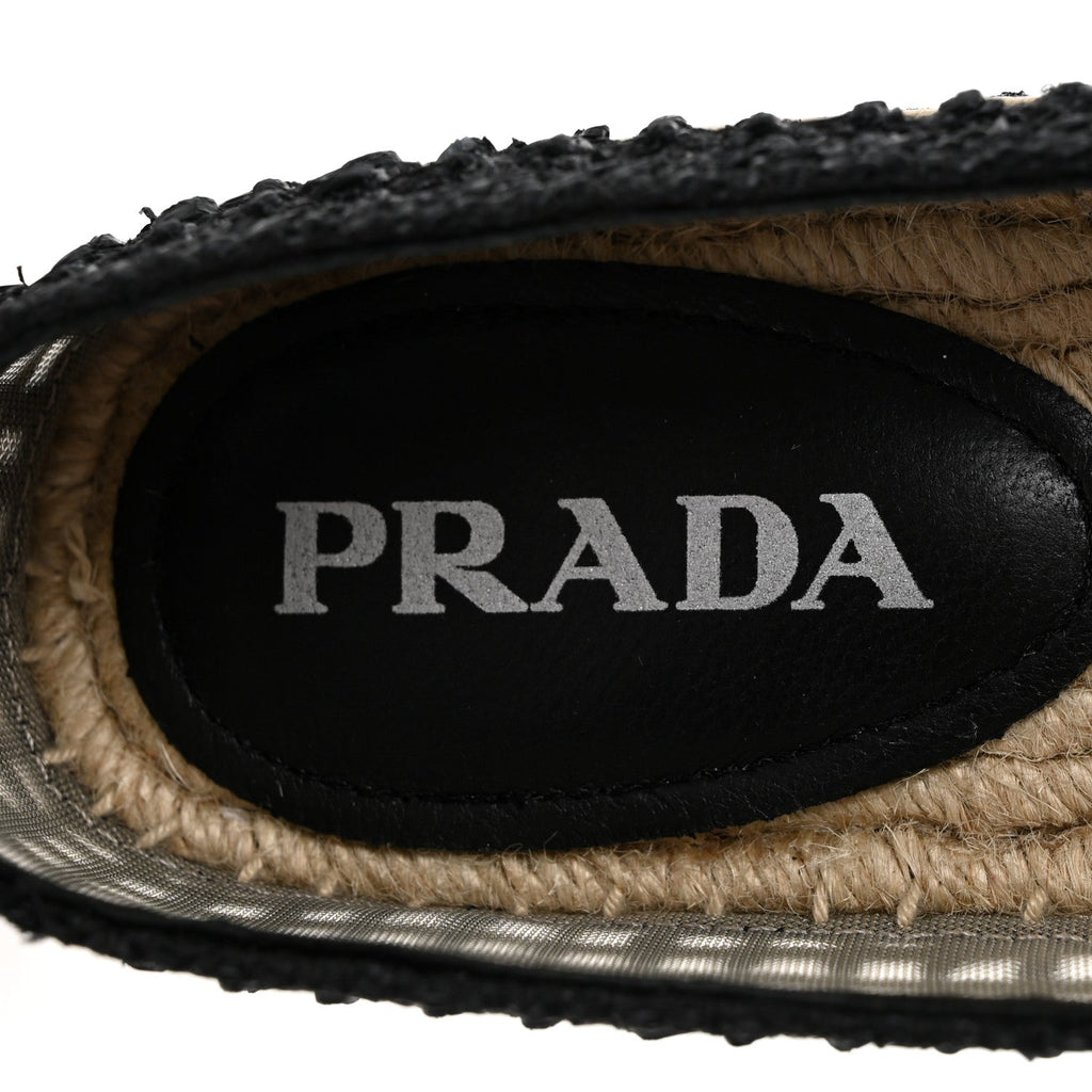 Raffia Triangle Logo Crochet 20mm Espadrilles 37 Black Naturale