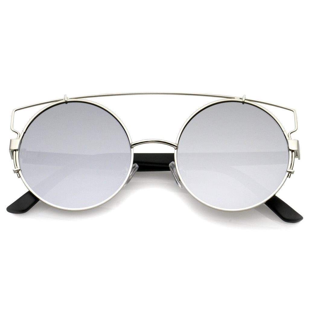 Retro Modern Round Cross Bar Mirrored Lens Sunglasses A543