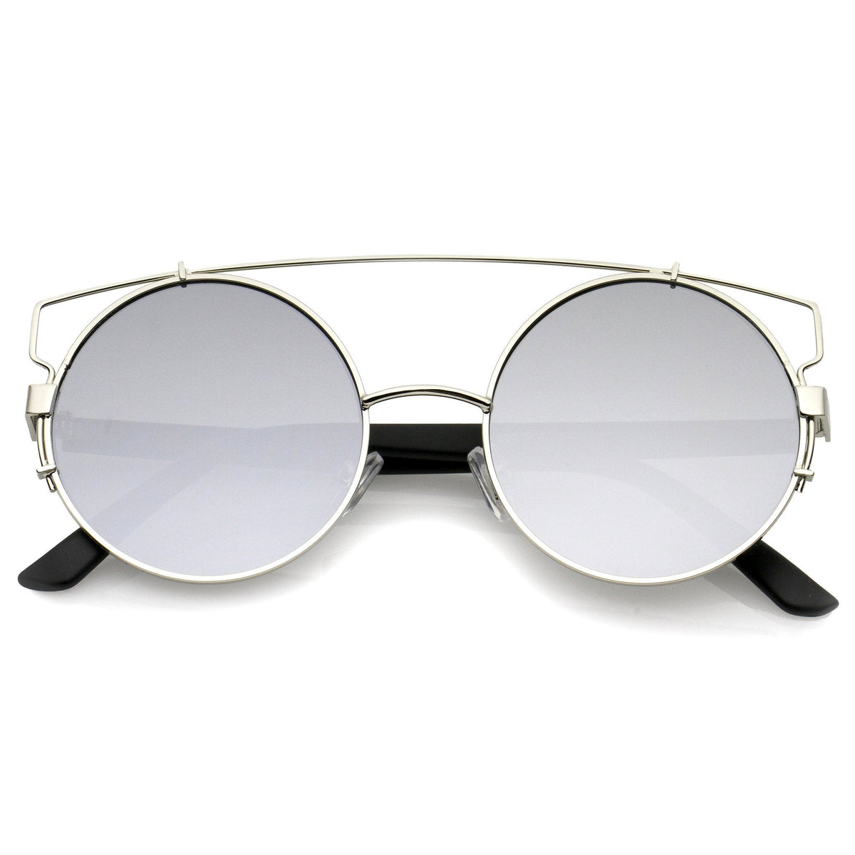 Retro Modern Round Cross Bar Mirrored Lens Sunglasses A543