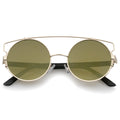 Retro Modern Round Cross Bar Mirrored Lens Sunglasses A543