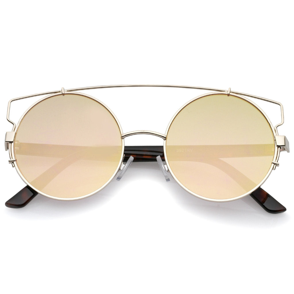 Retro Modern Round Cross Bar Mirrored Lens Sunglasses A543