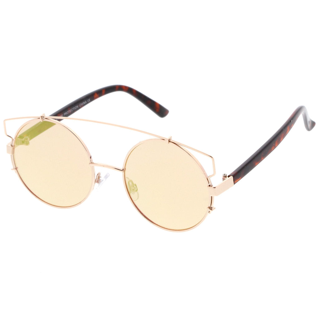 Retro Modern Round Cross Bar Mirrored Lens Sunglasses A543