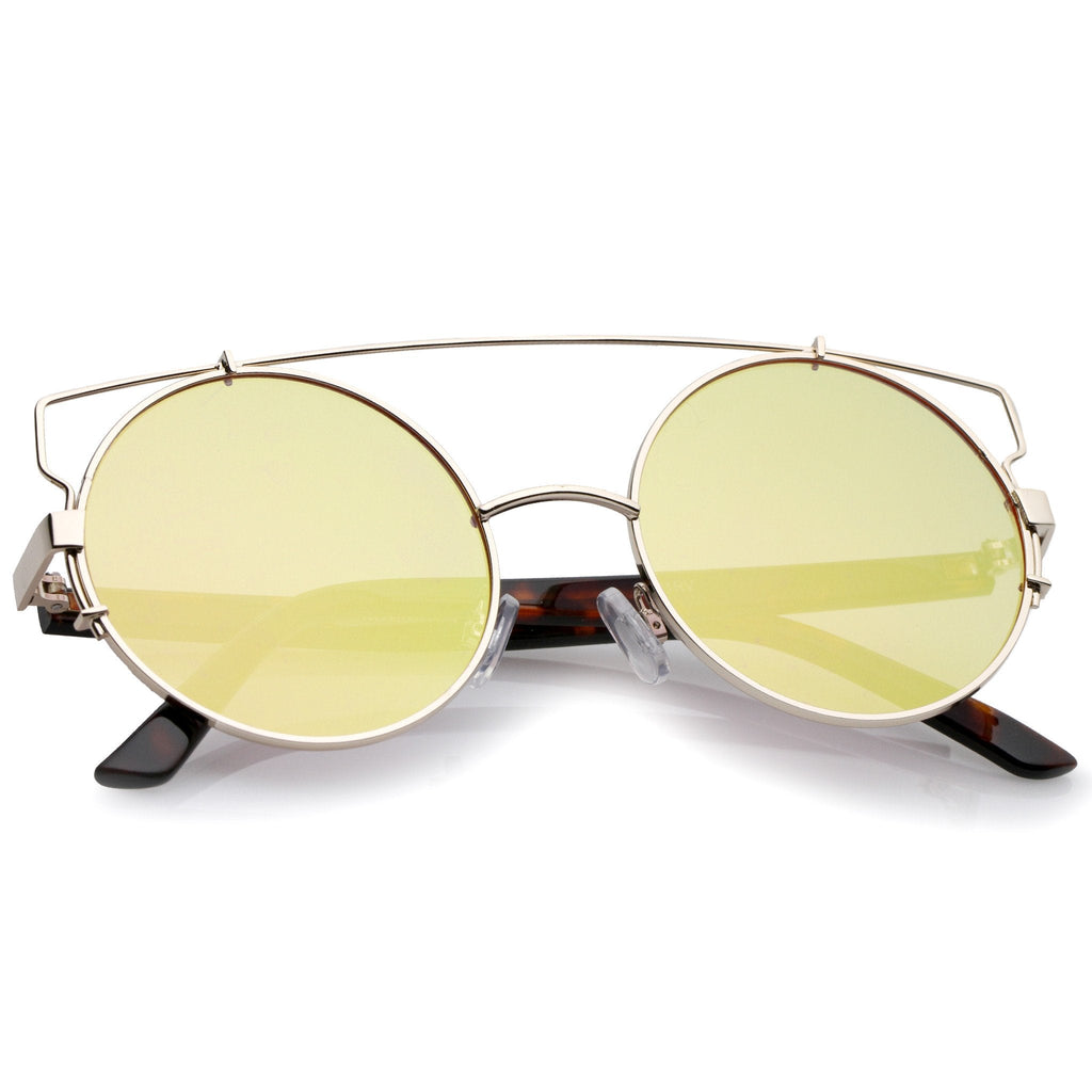 Retro Modern Round Cross Bar Mirrored Lens Sunglasses A543