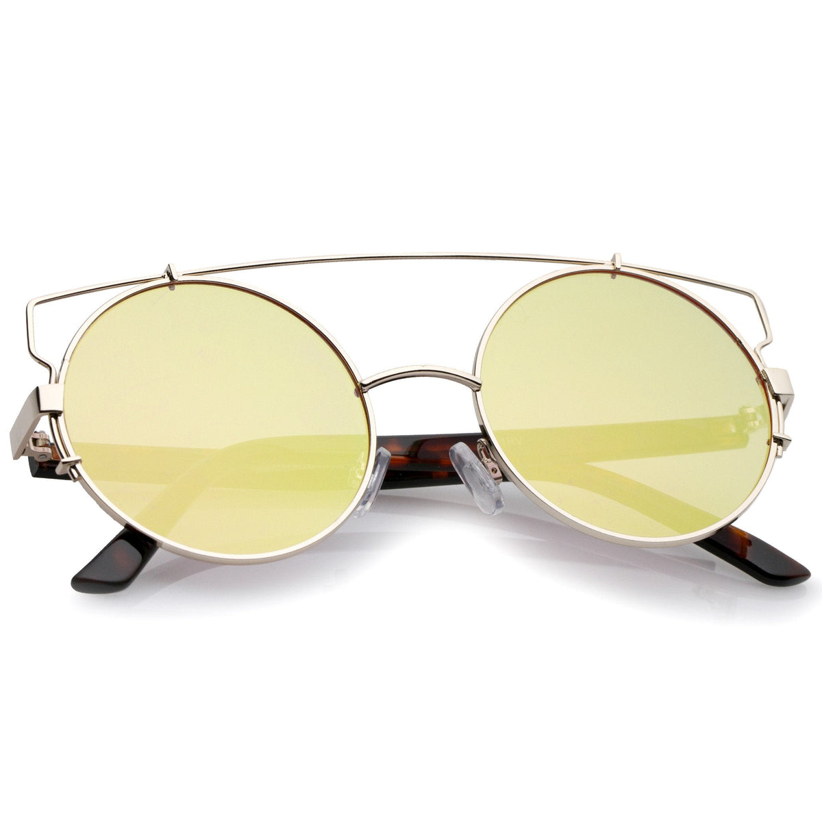Retro Modern Round Cross Bar Mirrored Lens Sunglasses A543