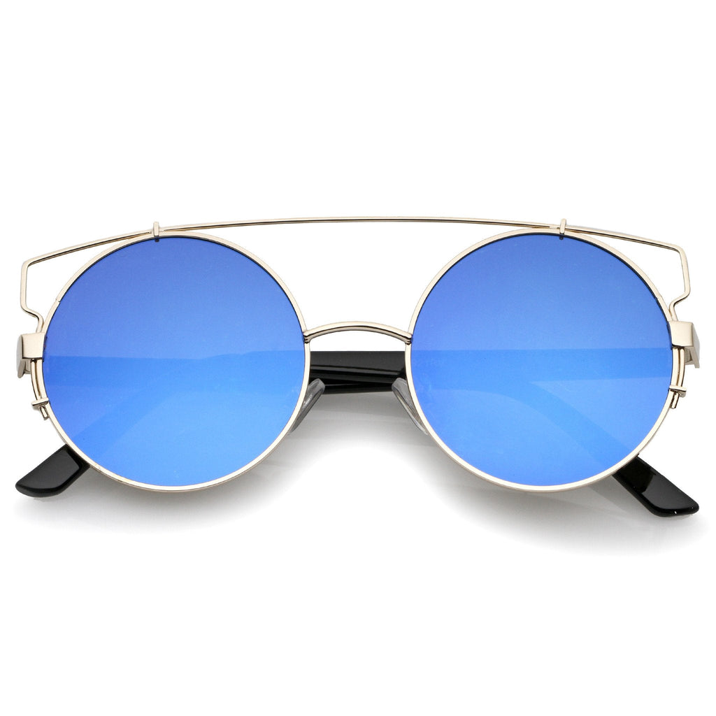 Retro Modern Round Cross Bar Mirrored Lens Sunglasses A543