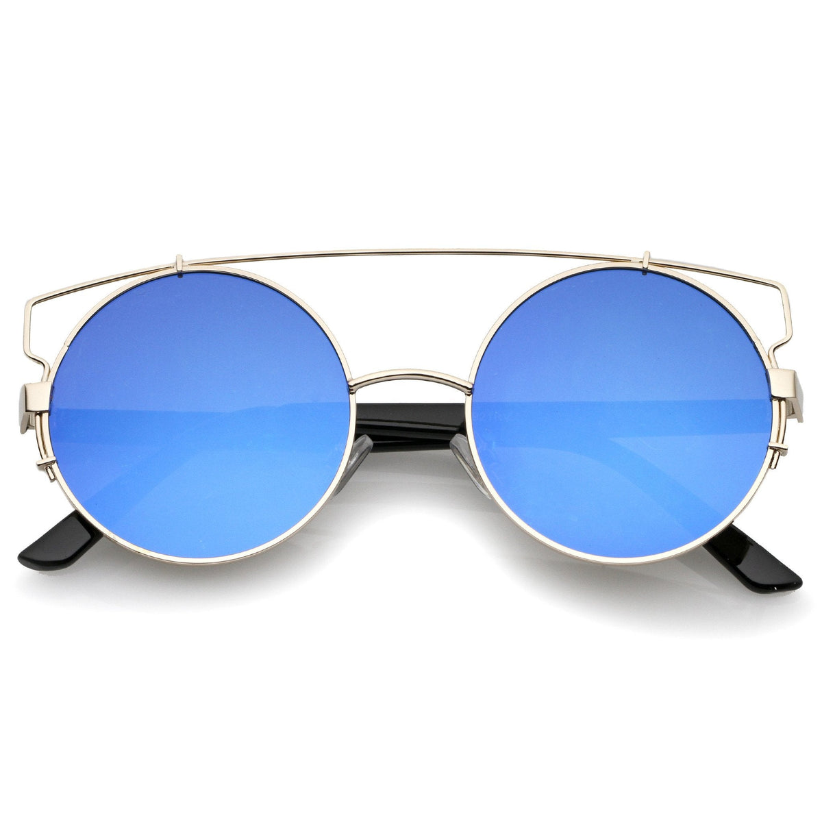 Retro Modern Round Cross Bar Mirrored Lens Sunglasses A543