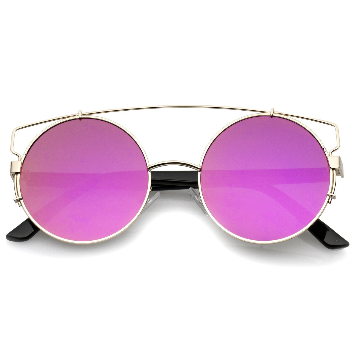 Retro Modern Round Cross Bar Mirrored Lens Sunglasses A543