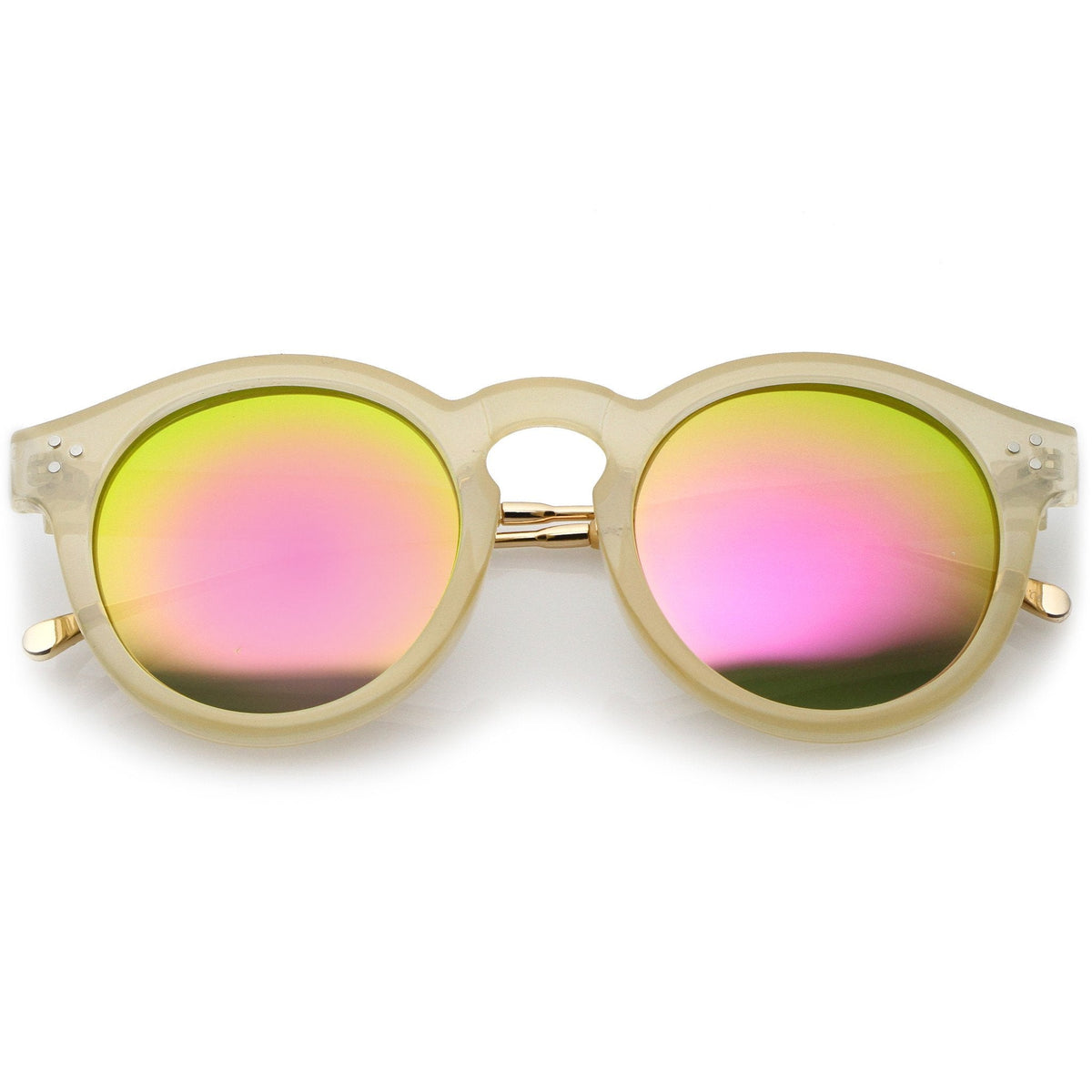 Retro P3 Round Horned Rim Mirrored Lens Sunglasses A772