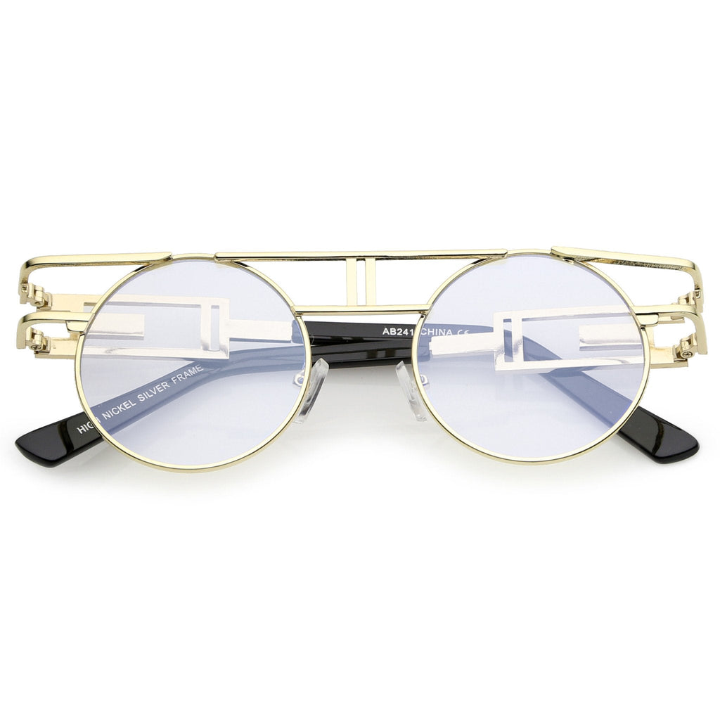 Steampunk Laser Cut Round Round Flat Clear Lens Glasses C089