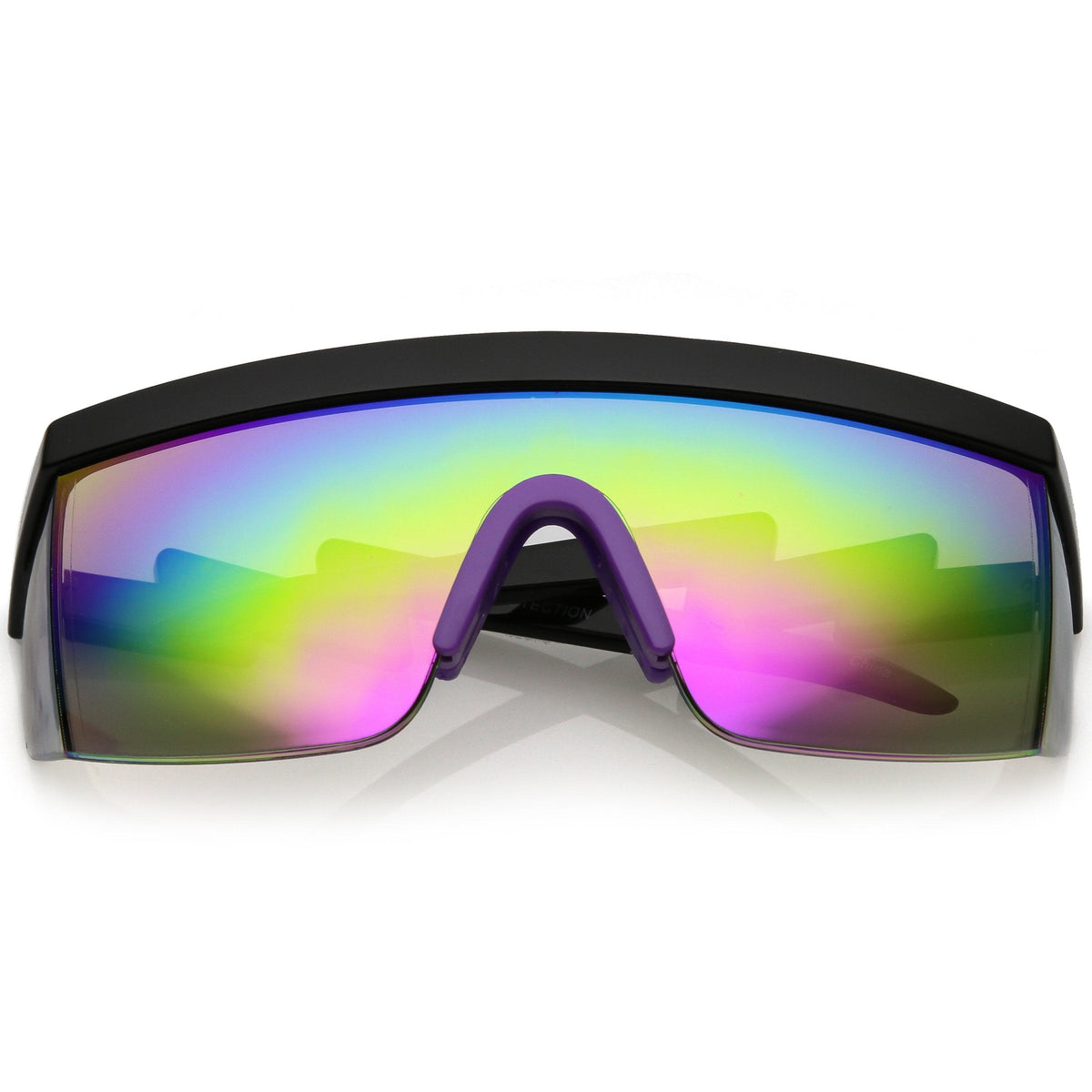 Retro Flat Top Rainbow Mirrored Goggle Shield Sunglasses C545