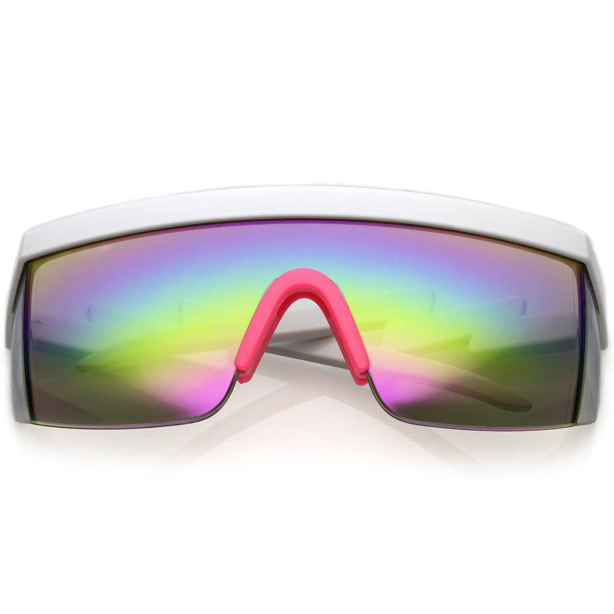 Retro Flat Top Rainbow Mirrored Goggle Shield Sunglasses C545