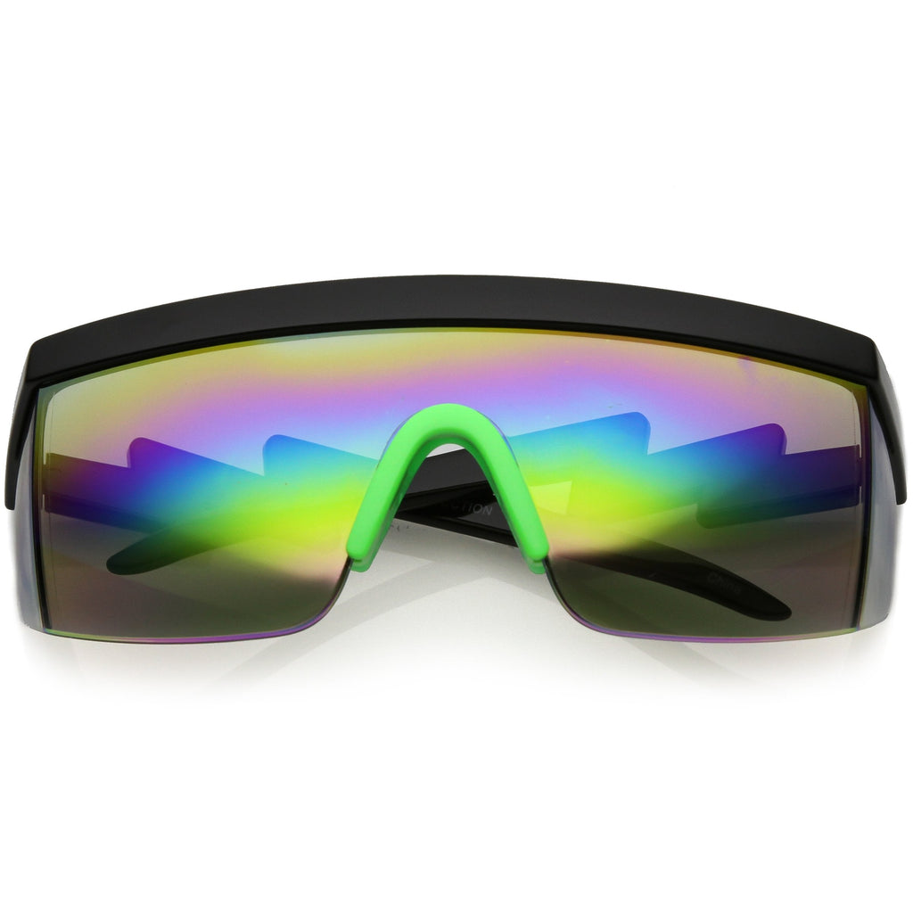 Retro Flat Top Rainbow Mirrored Goggle Shield Sunglasses C545