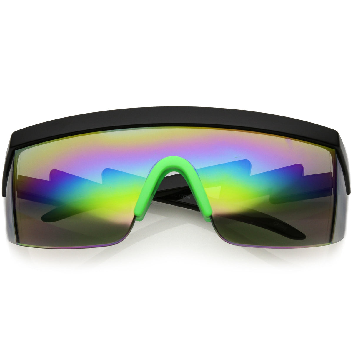 Retro Flat Top Rainbow Mirrored Goggle Shield Sunglasses C545