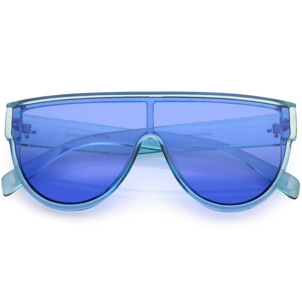 Retro Oversize Flat Top Transparent Color Tone Shield Sunglasses C559