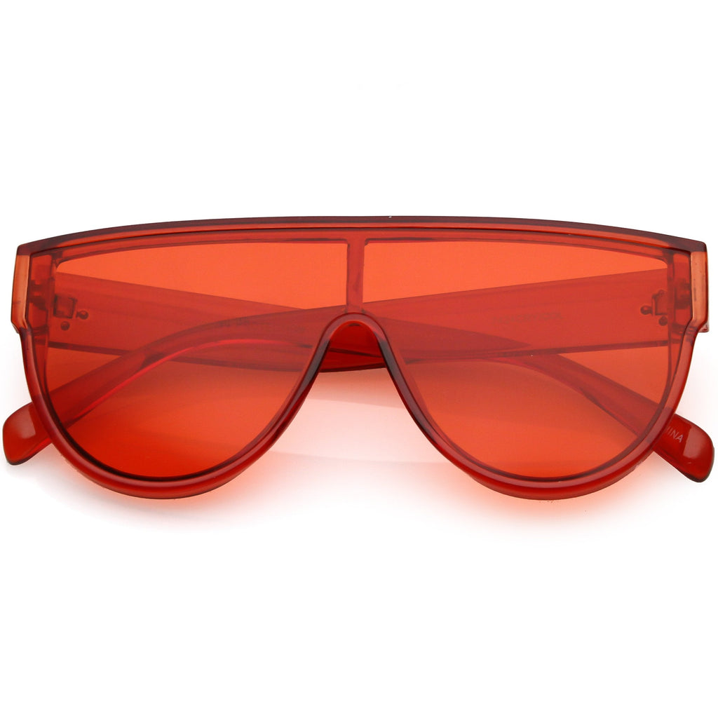 Retro Oversize Flat Top Transparent Color Tone Shield Sunglasses C559