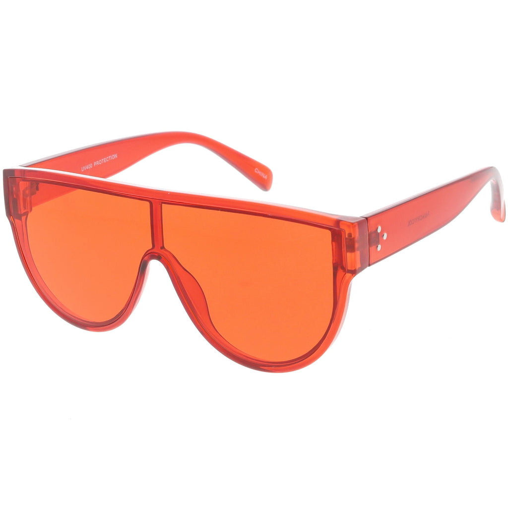 Retro Oversize Flat Top Transparent Color Tone Shield Sunglasses C559