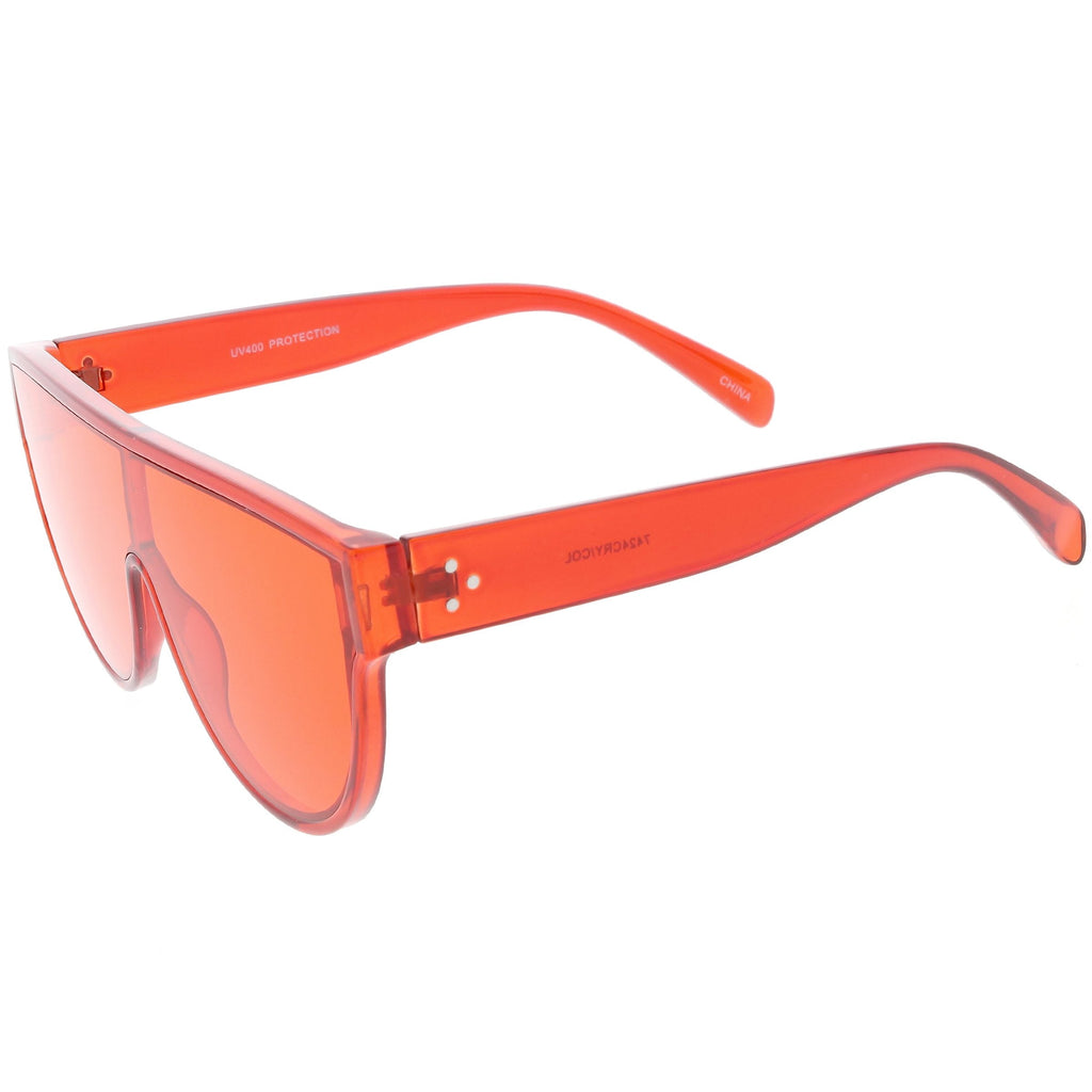 Retro Oversize Flat Top Transparent Color Tone Shield Sunglasses C559