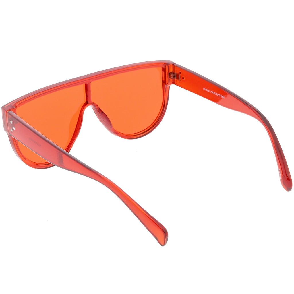 Retro Oversize Flat Top Transparent Color Tone Shield Sunglasses C559
