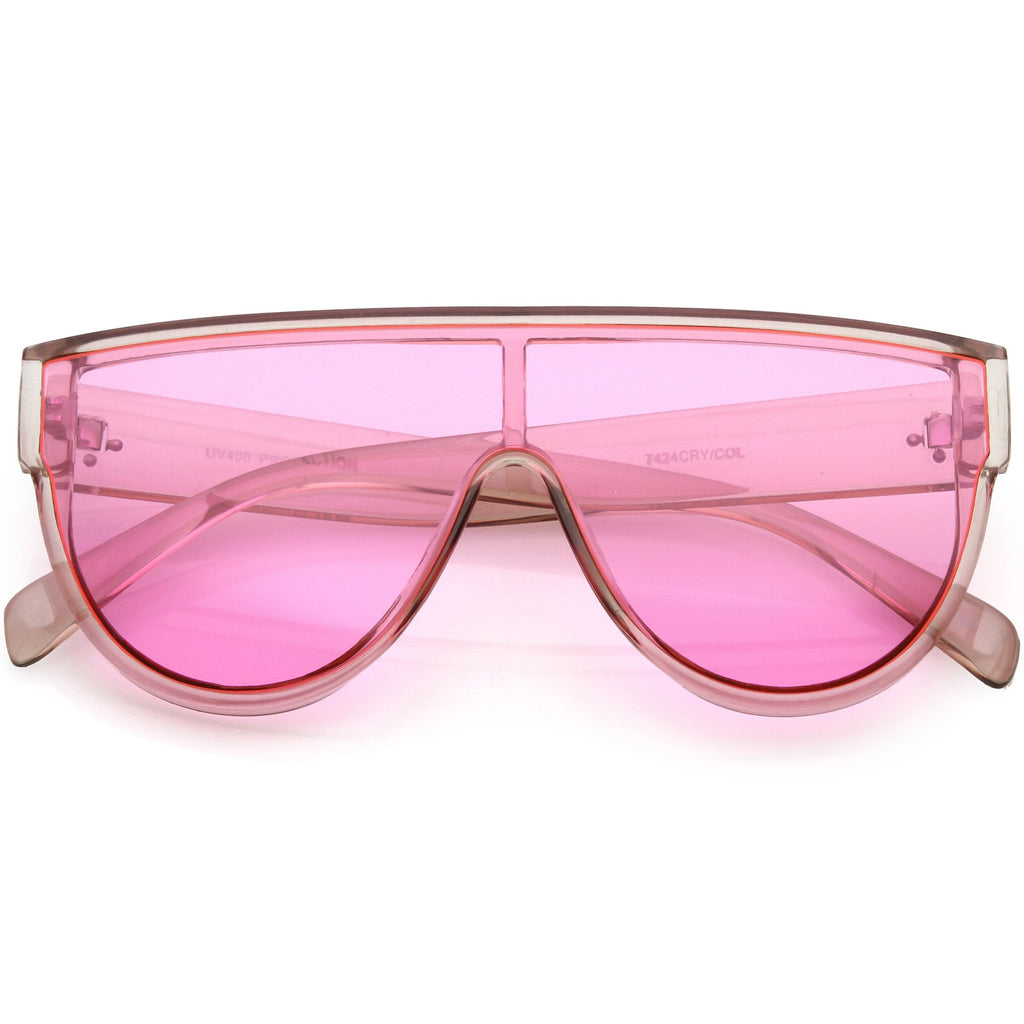 Retro Oversize Flat Top Transparent Color Tone Shield Sunglasses C559
