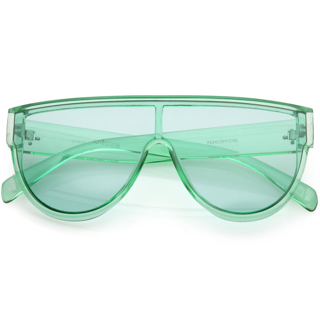 Retro Oversize Flat Top Transparent Color Tone Shield Sunglasses C559