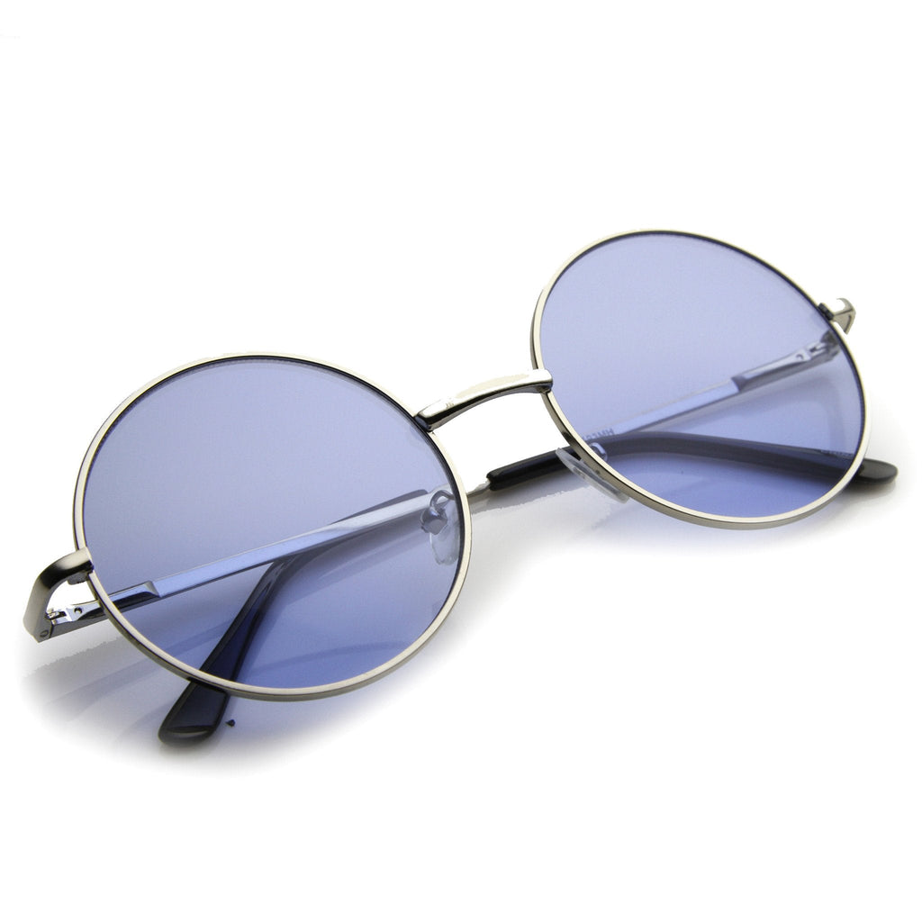 Retro Hippie Mid Sized Round Color Lens Sunglasses 9814