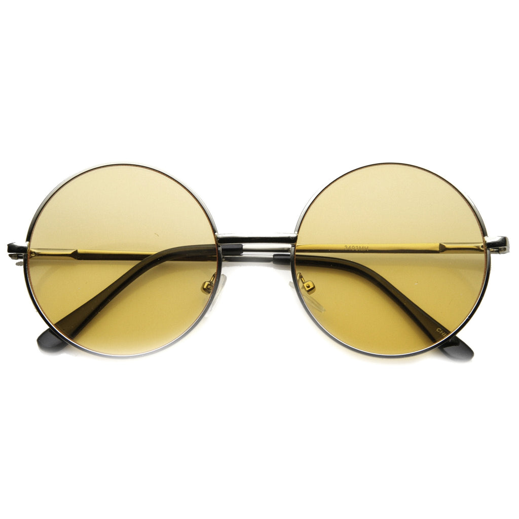 Retro Hippie Mid Sized Round Color Lens Sunglasses 9814