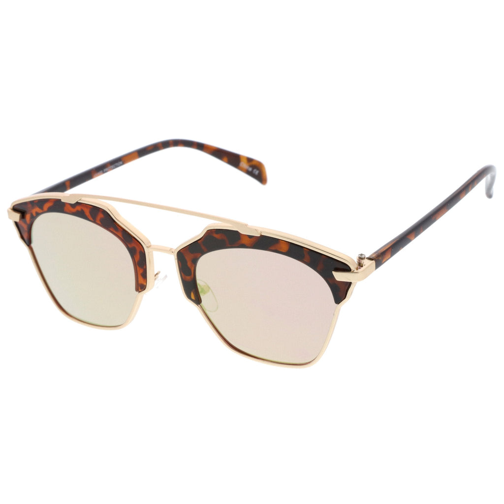 Oversize Euro Half Frame Mirrored Lens Sunglasses A733