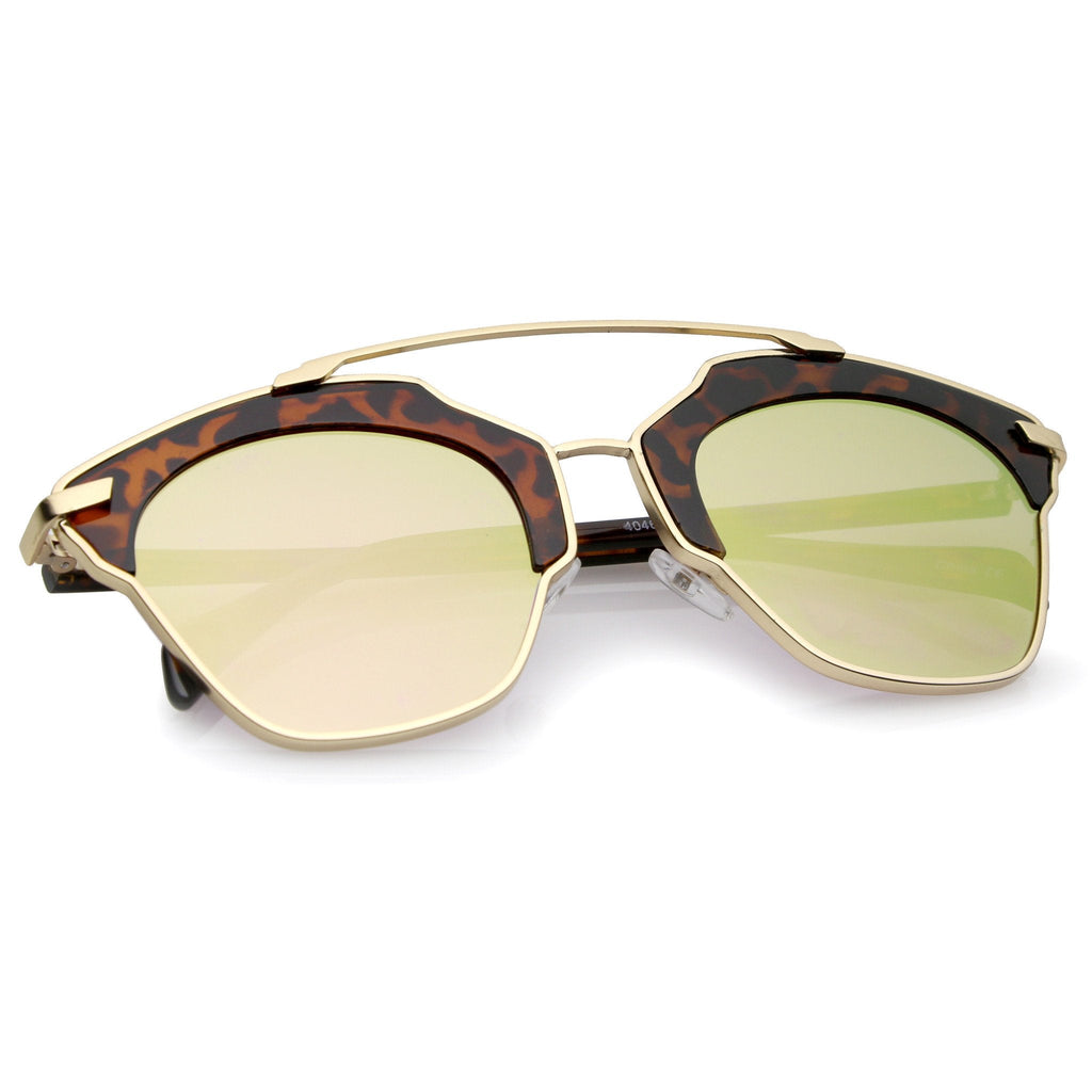 Oversize Euro Half Frame Mirrored Lens Sunglasses A733