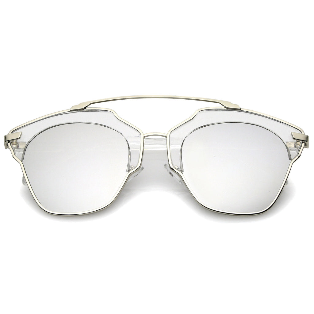 Oversize Euro Half Frame Mirrored Lens Sunglasses A733