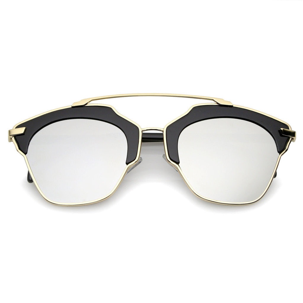 Oversize Euro Half Frame Mirrored Lens Sunglasses A733