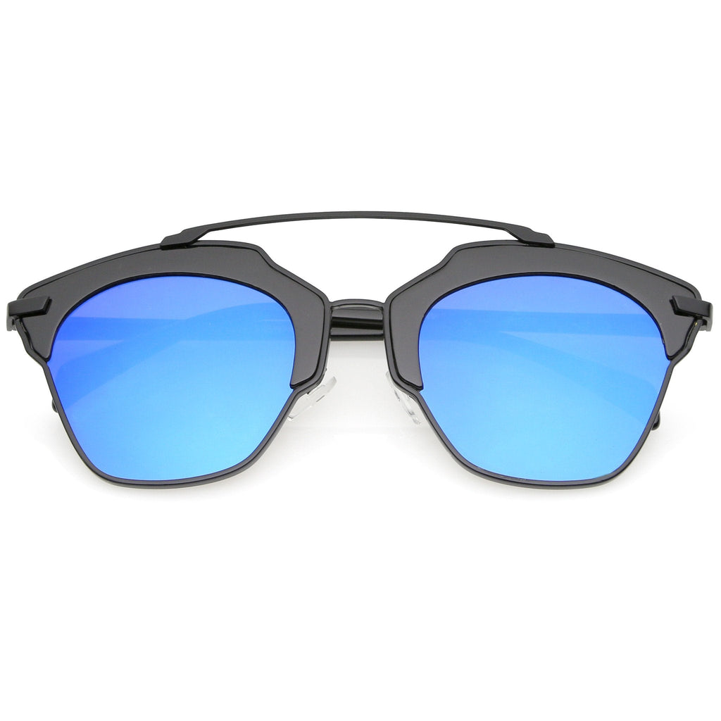 Oversize Euro Half Frame Mirrored Lens Sunglasses A733