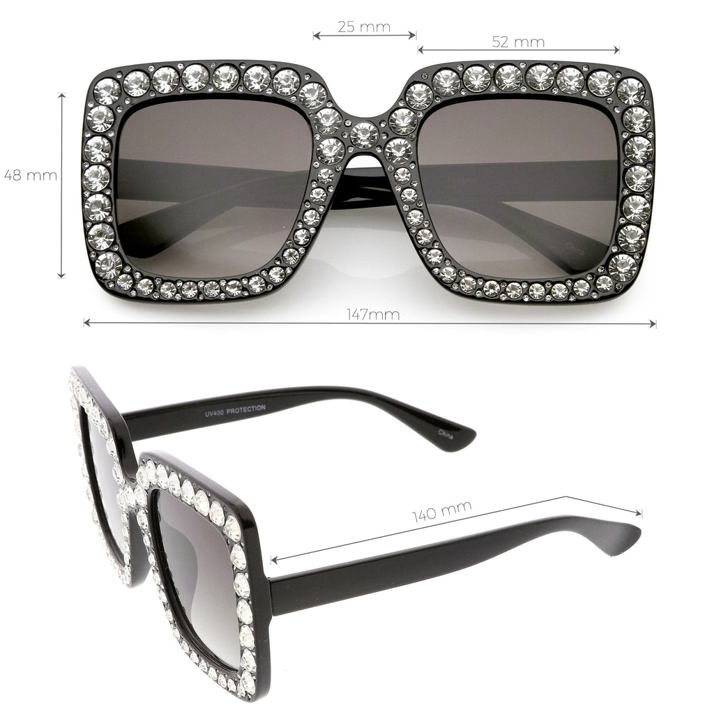 Women's Oversize Glamorous Crystal Rhinestone Square Sunglasses C586