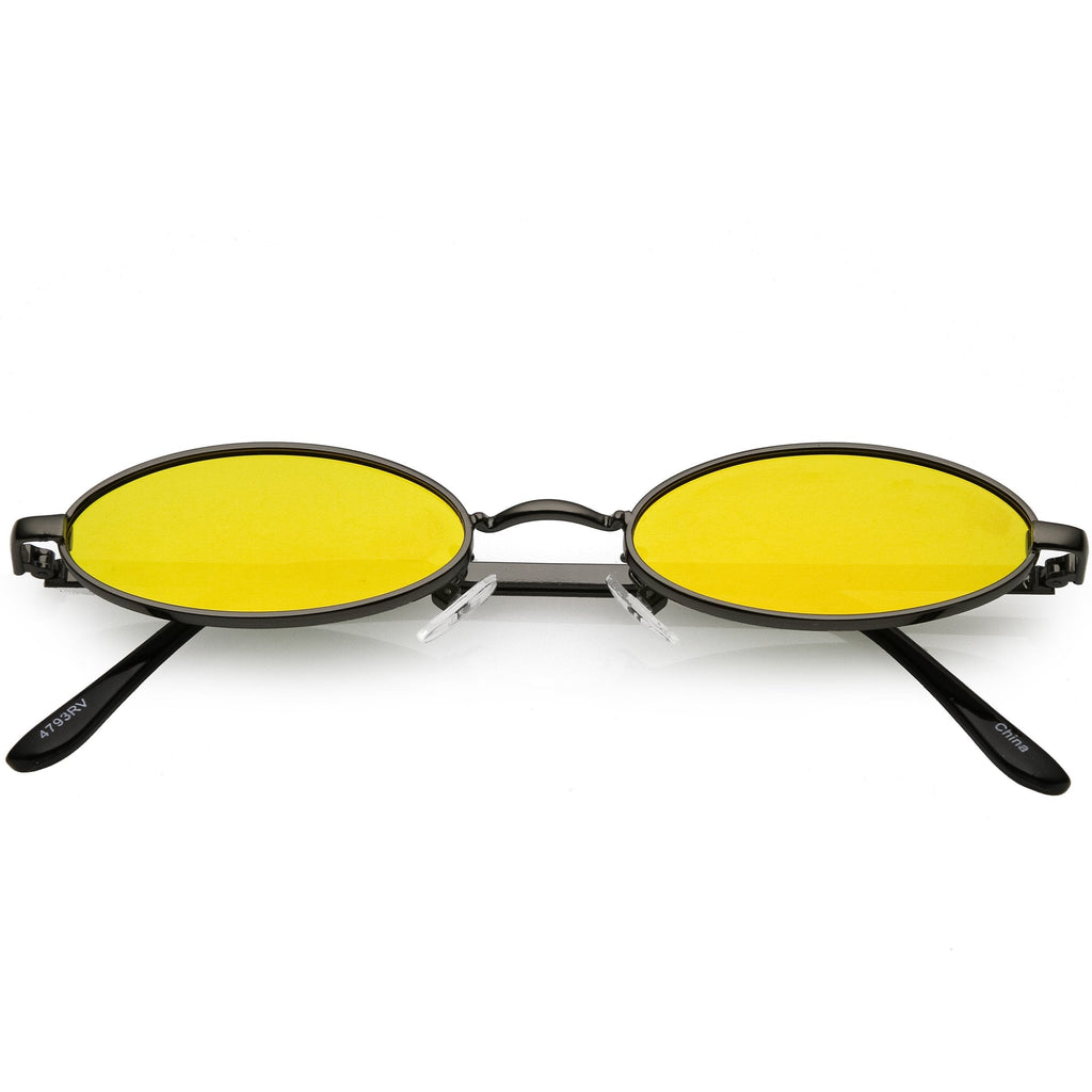 Small Retro 1990's Oval Metal Mirrored Lens Sunglasses C594