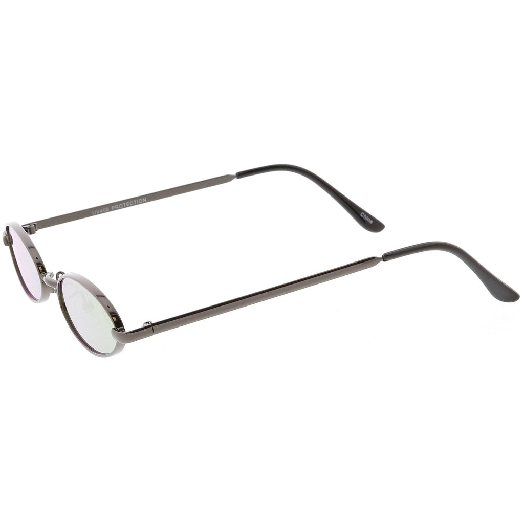 Small Retro 1990's Oval Metal Mirrored Lens Sunglasses C594